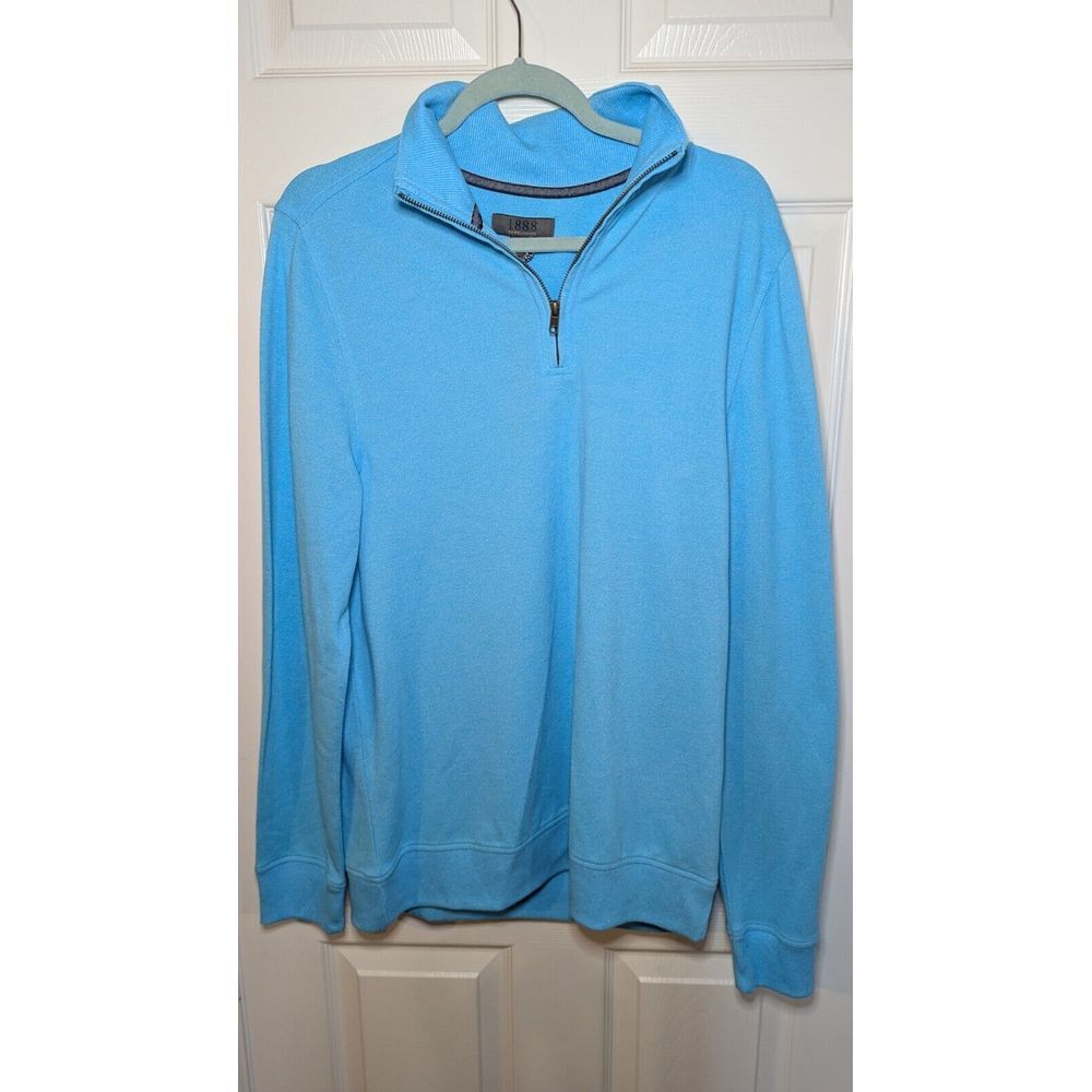 1888 SADDLEBRED Medium BLUE LONG SLEEVE ZIPPER POLO COTTON/POLYESTER